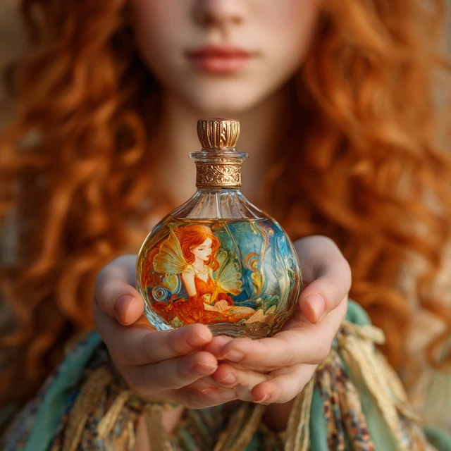 Magic Perfume Bottle with Red Haired Woman