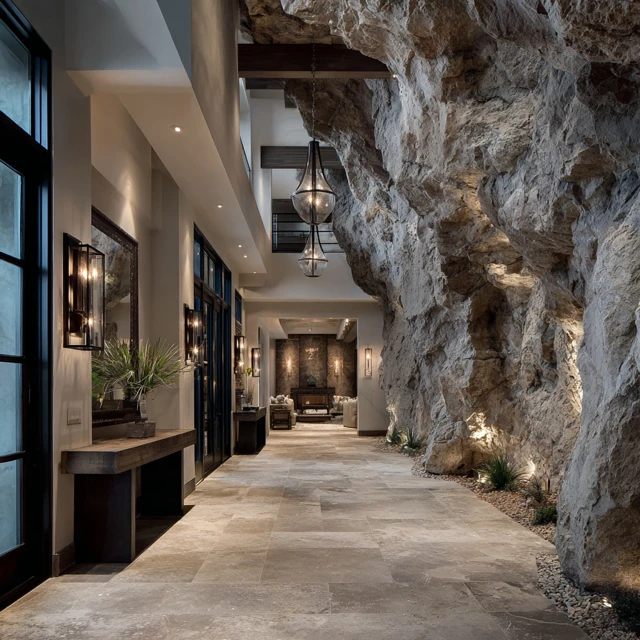 Modern Farmhouse with Natural Cliff Rock Wall