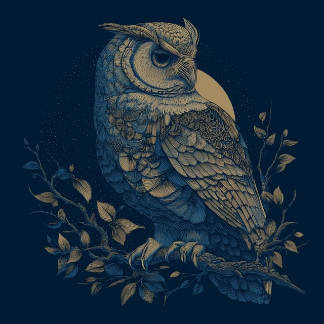 Stylized Owl Illustration Night Sky Art