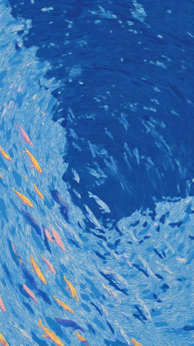 Ocean Swirl of Fish Dreamy Underwater Art