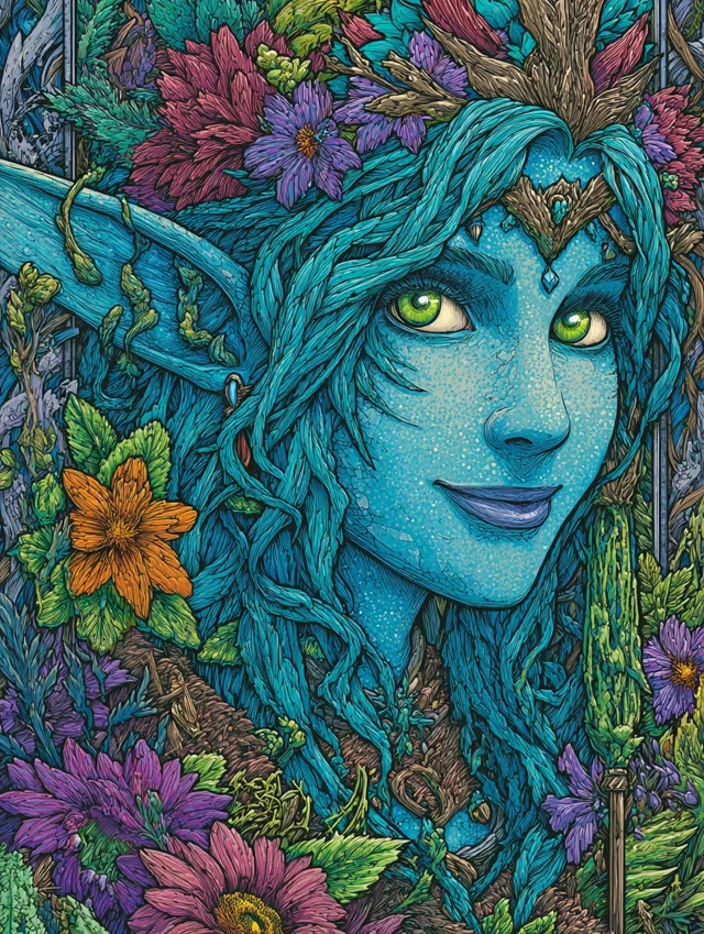 Fantasy Water Child Portrait in Vintage Comic Style
