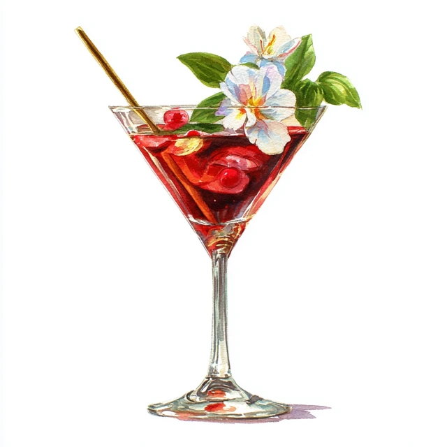 Watercolor Cocktail Illustration Fancy Drink