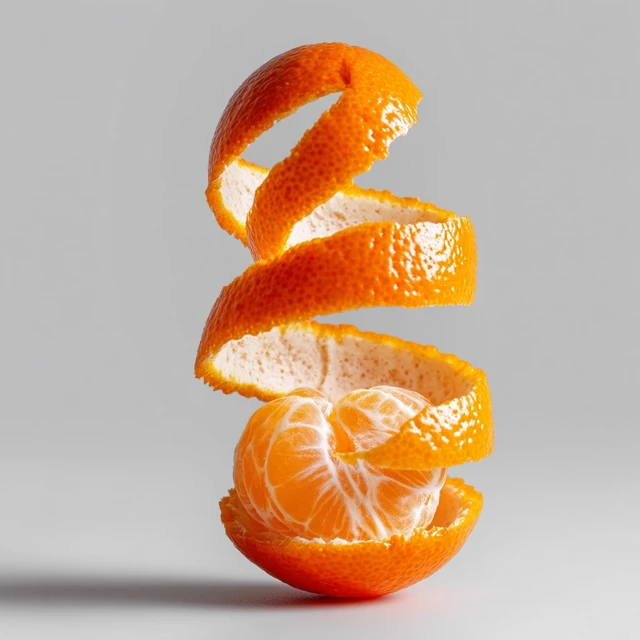 Mandarin Orange Peel Spiral: Realistic Fruit Photo