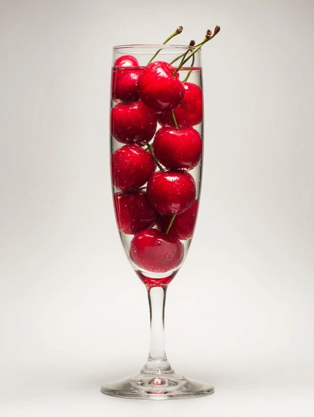 Cherries in Champagne Glass Still Life Photography