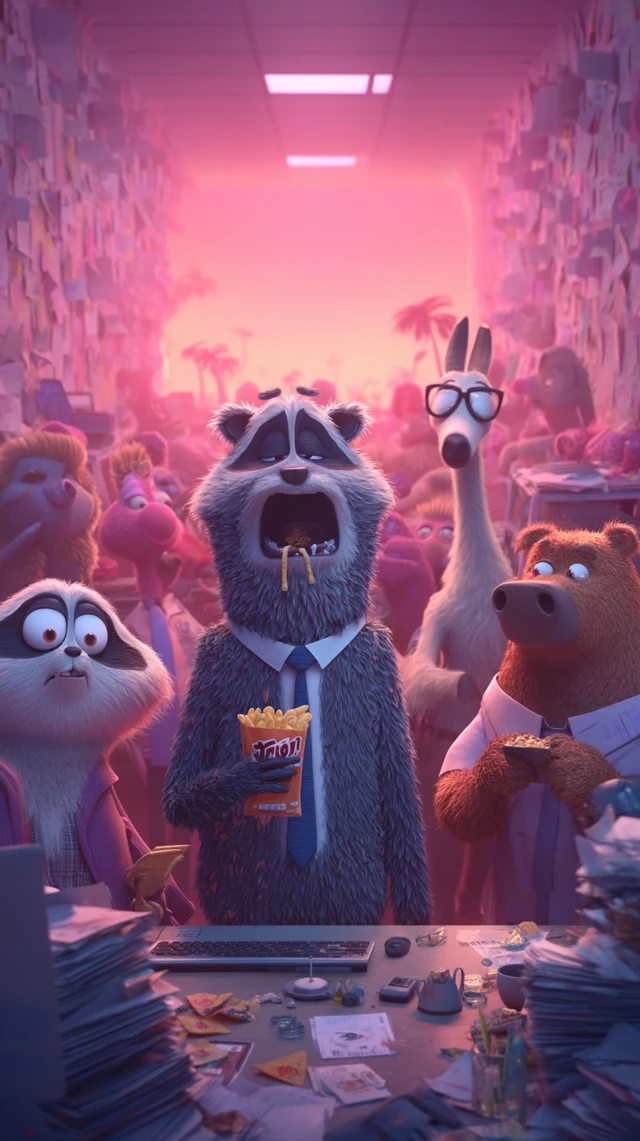 Funny Animal Office Chaos 3D Illustration
