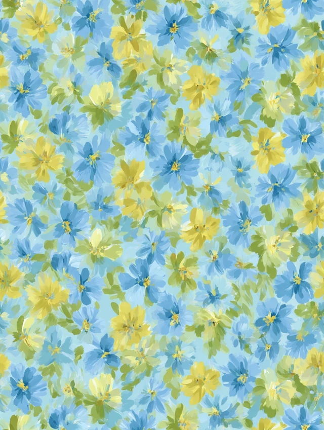Floral Pattern Light Green Blue Yellow Flowers