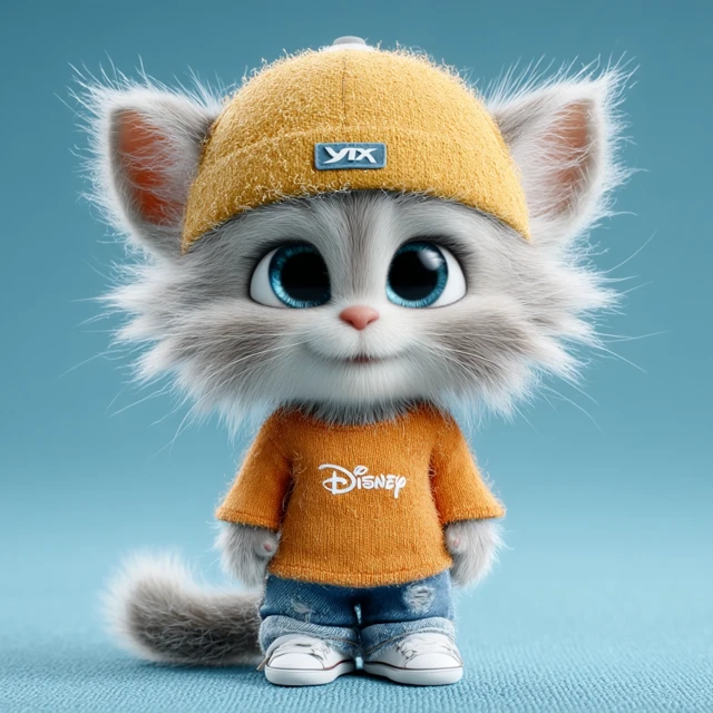 Cute 3D Cartoon Kitten in Stylish Outfit