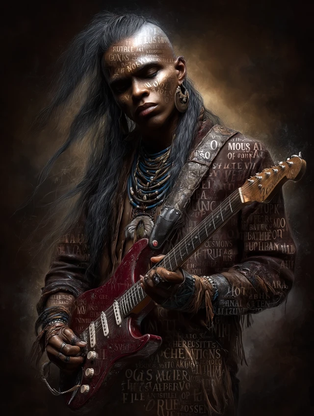 Native American Warrior Guitarist Art