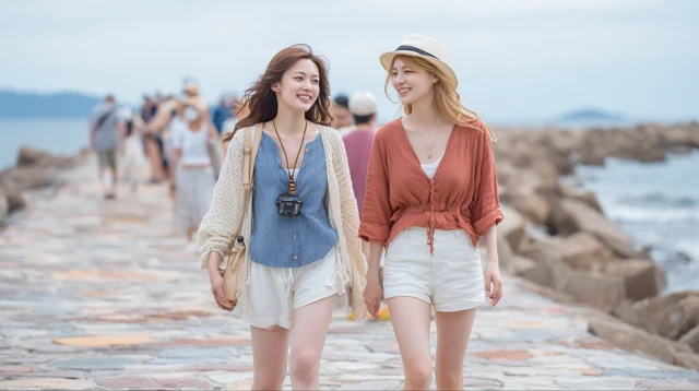 Shenzhen Beach Holiday Two Women in Summer
