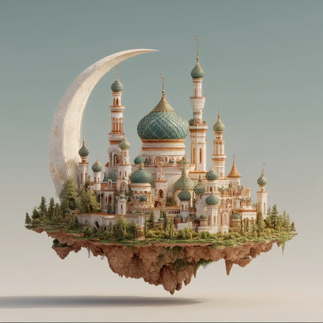 Floating Mosque with Crescent Moon Dreamscape