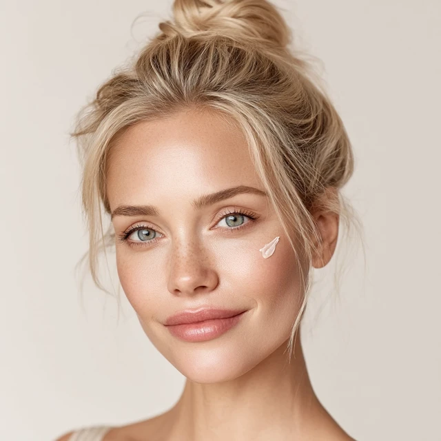 Beautiful Blonde Woman Glowing Skin Portrait