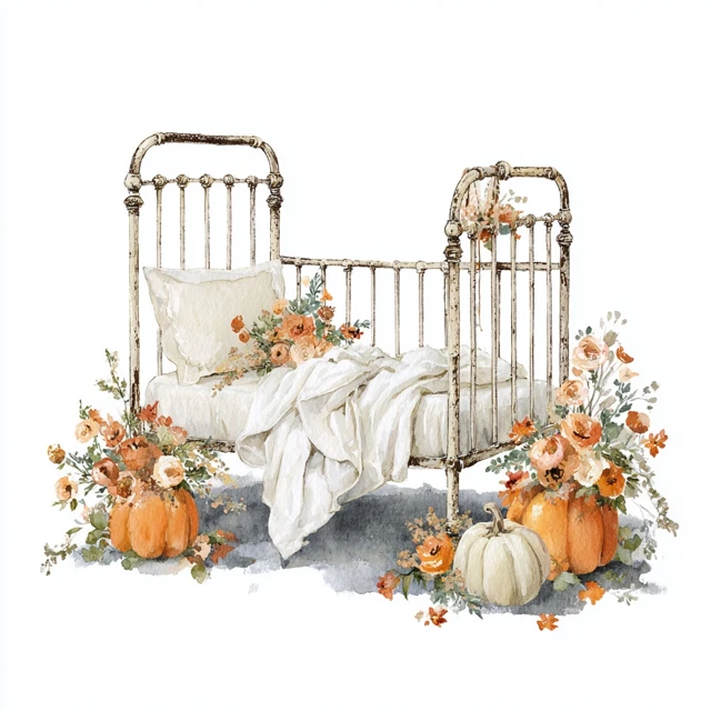 Watercolor Baby Crib with Autumn Florals