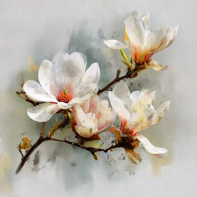 Magnolia Watercolour Painting Floral Art