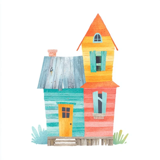 Haunted House Watercolor Illustration Halloween Spooky