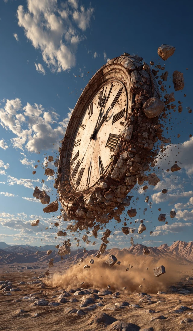 Falling Clock Surreal Desert Landscape Photorealistic