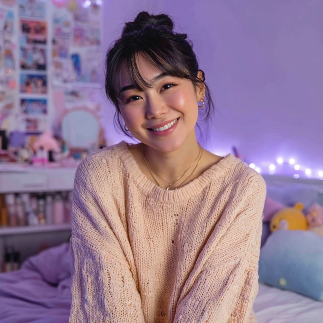 Smiling Japanese Woman Beauty in Her Room
