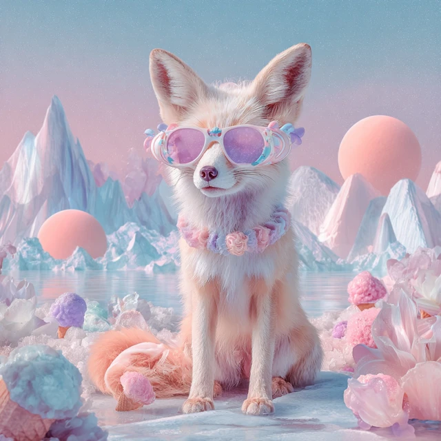 Quirky Fox Dreamscape Futuristic Goggles Pastel Colors