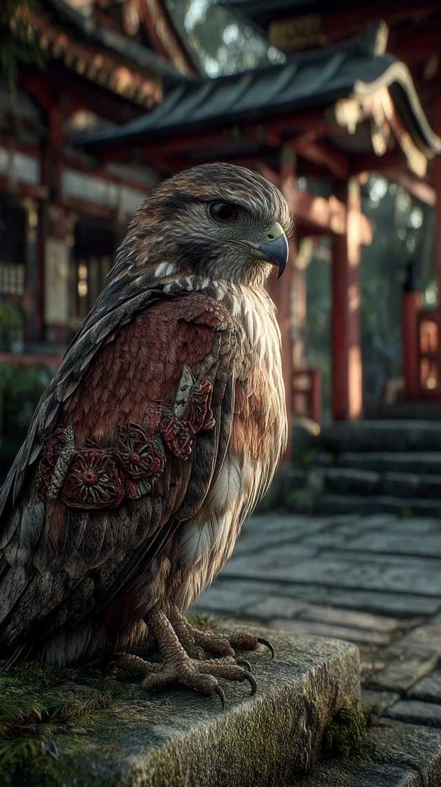 Majestic Hawk in Japanese Shrine Wildlife Photography