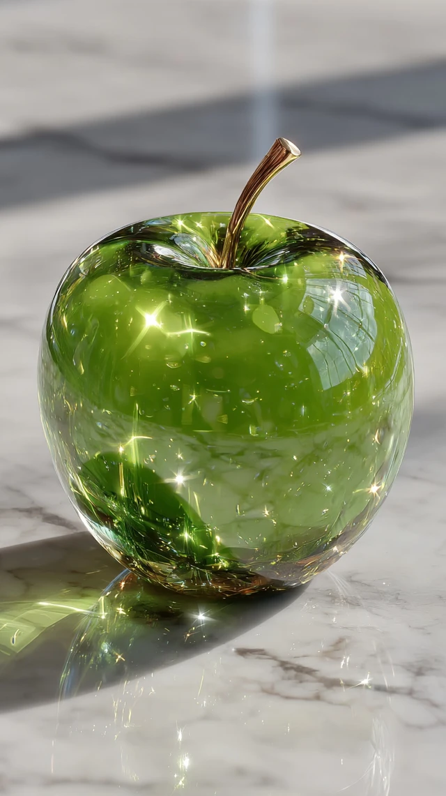 Emerald Crystal Apple on Marble Ultra Detailed 8K