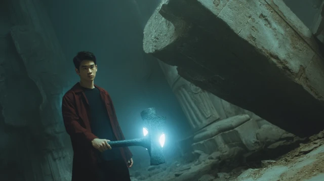Asian Man with Glowing Plunger Fantasy Art