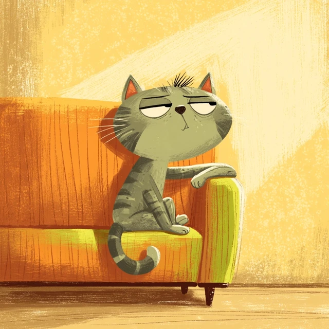 Cute Cat Illustration Relaxing on Retro Sofa