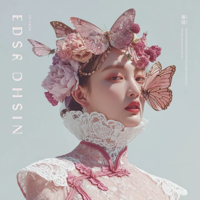 Fashion Magazine Cover Design: Woman in Cheongsam with Butterflies