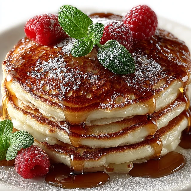 Delicious Pancakes with Syrup and Raspberries