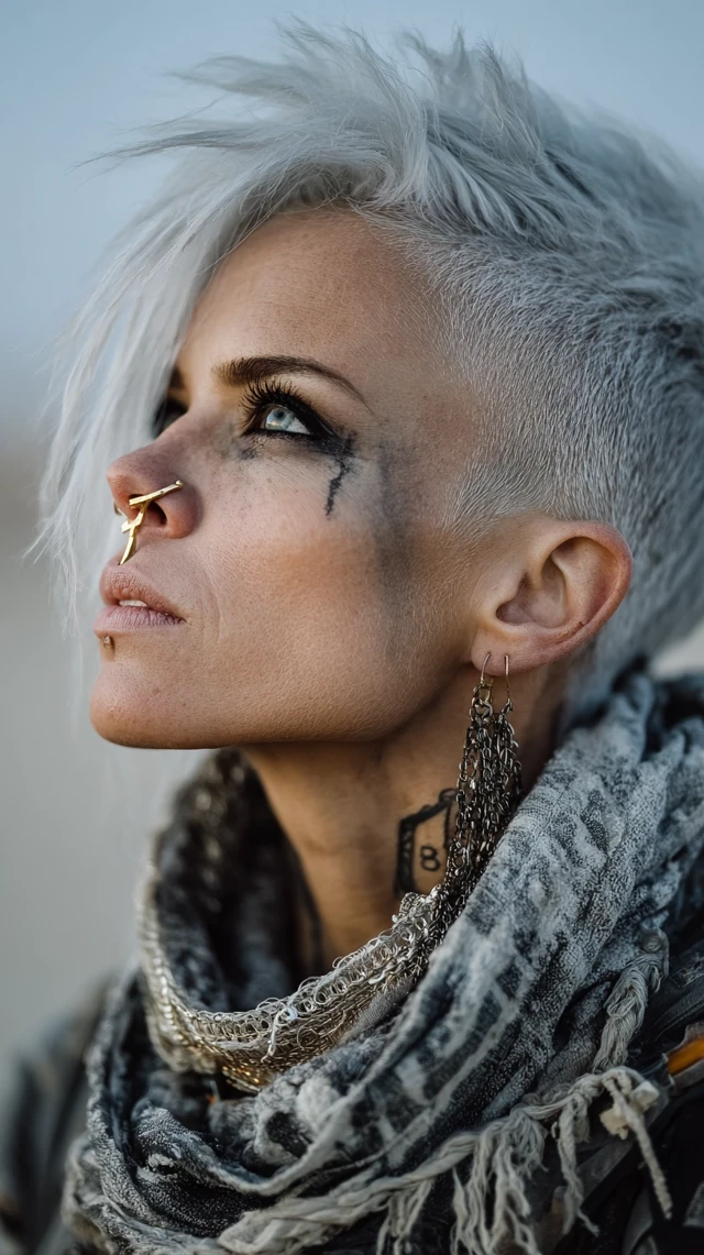 Cyberpunk Woman with White Hair and Scar