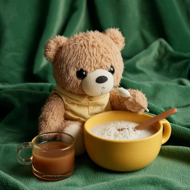 Cute Teddy Bear Eating Porridge Cozy Scene