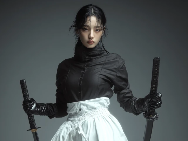 Japanese Female Martial Artist with Sword in Close Up Shot