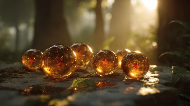 Dragon Balls in a Forest Clearing Sunset