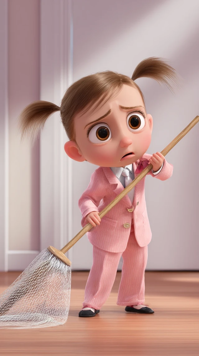Determined Baby Girl in Pink Suit 3D Cartoon