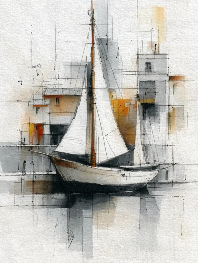 Fishing Boats Sketch Art Minimalism