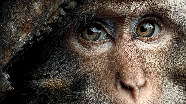 Monkey Portrait Eyes Filled With Fear and Confusion
