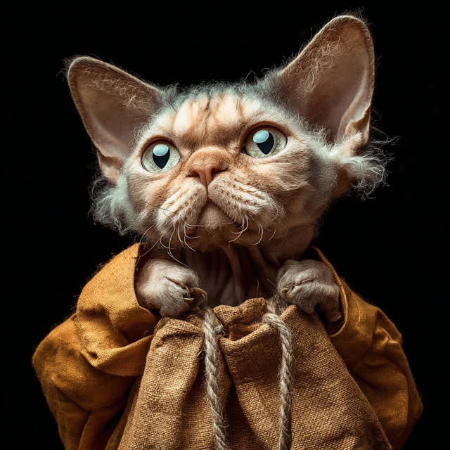 Beautiful Cat in Vintage Clothes with a Bag