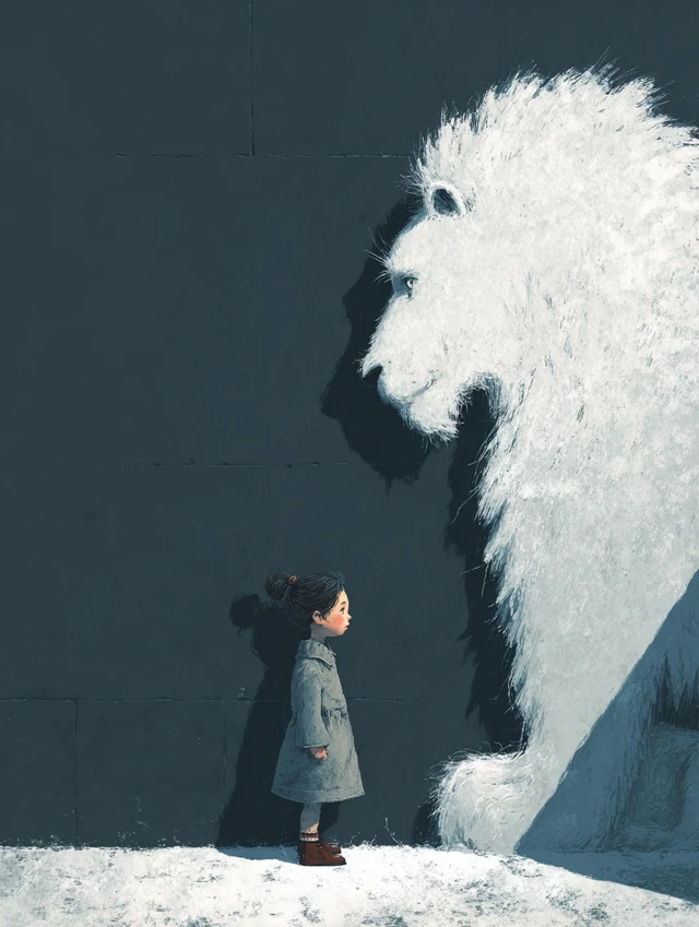 Girl and Shadow Lion Illustration for Children
