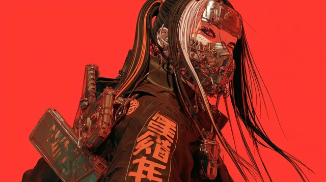 Cyberpunk Japanese Woman with Mask and Weapons