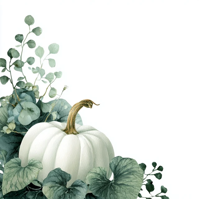 Watercolor Pumpkin and Leaves Illustration