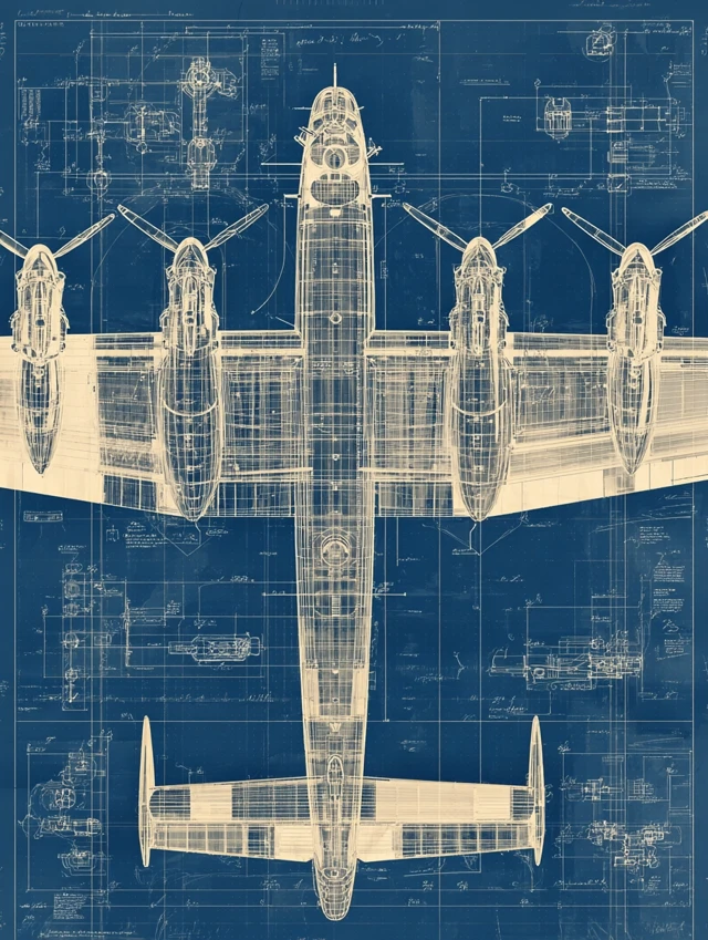 Lancaster Bomber Vintage Blueprint Art