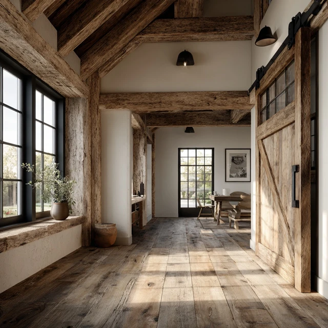 Modern Barn Interior Design with Wooden Beams