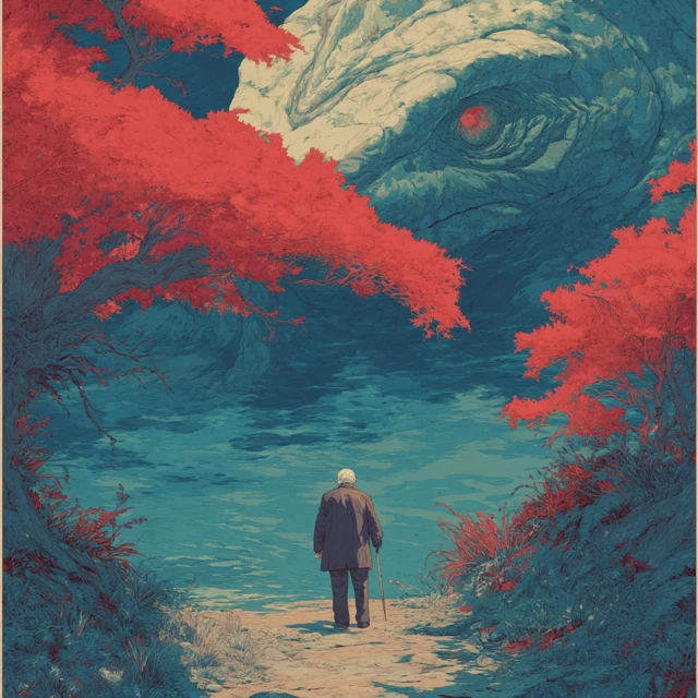 Man Standing in Doorway Facing Stormy Sea