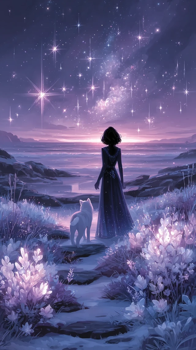 Dreamy Starlit Path and Celestial Girl
