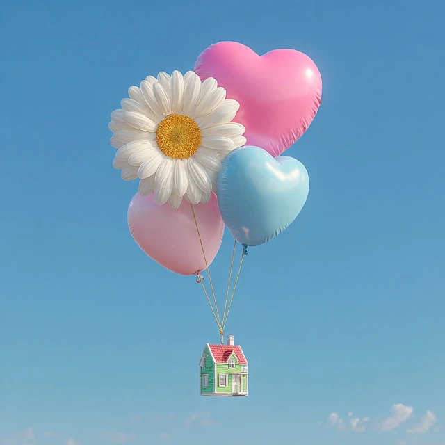 Balloons and House 3D Rendering