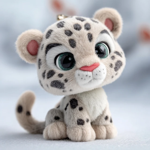 Cute Snow Leopard Keychain 3D Rendered Toy