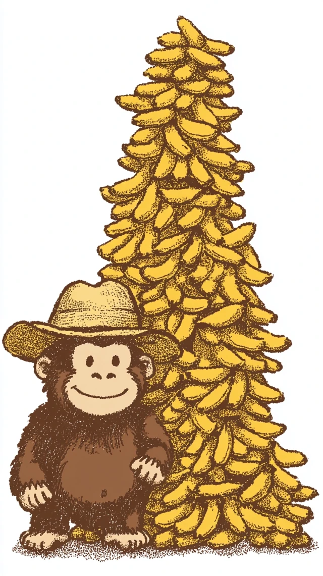 Cartoon Monkey with Bananas