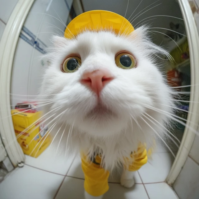 Cute Napoleon Cat Delivery Fish Eye View