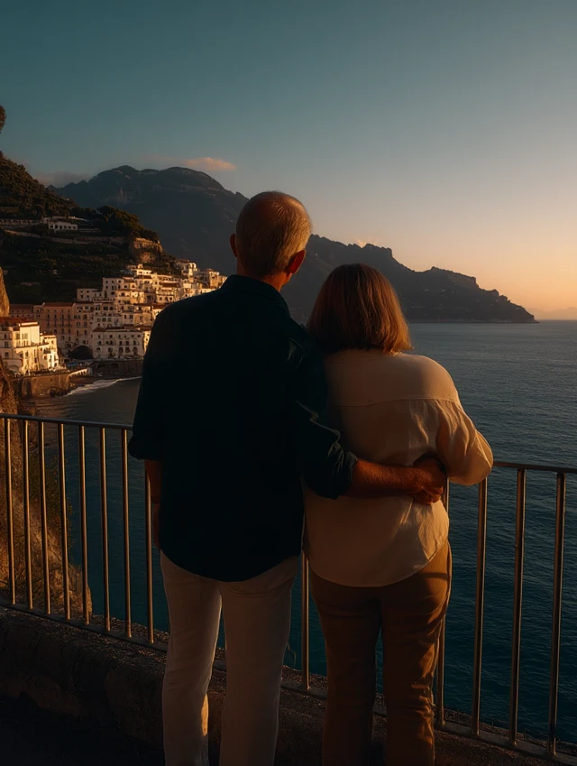Amalfi Coast Sunset Couple Romantic Scene