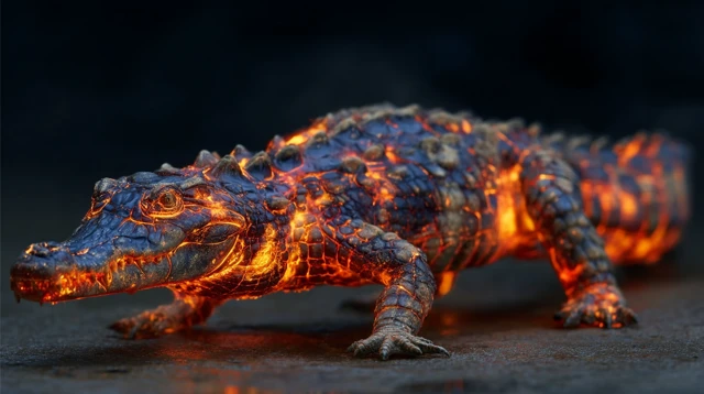 Rock Crocodile Covered in Flames 4K BluRay
