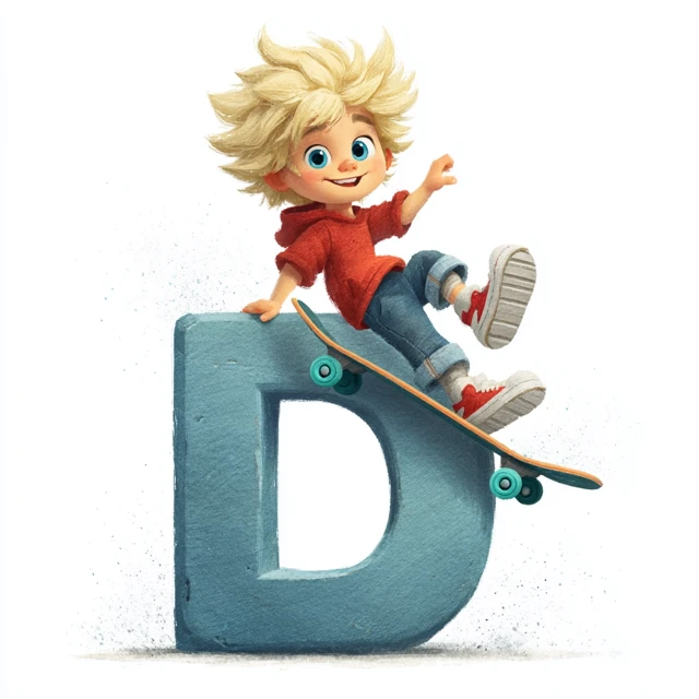 Happy Boy on Letter D Character Concept Art