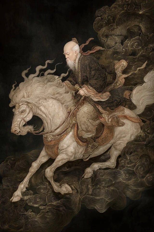 Ancient Chinese Warrior on Horse Ink Art
